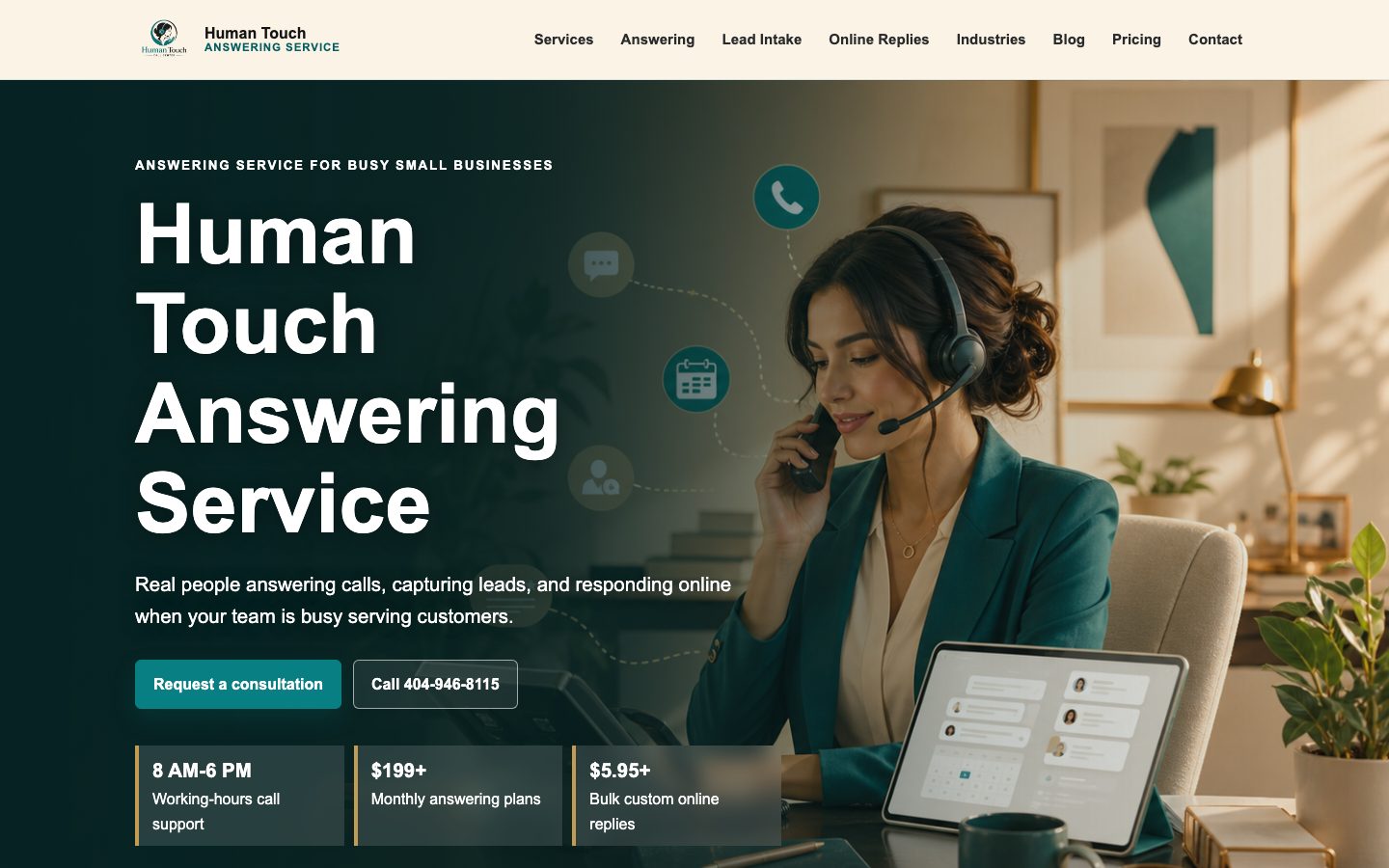 Human Touch Answering Service website by Web Experts