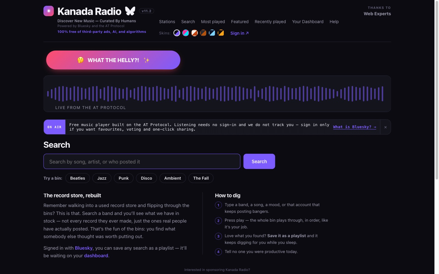 Kanada Radio full-catalog music search page